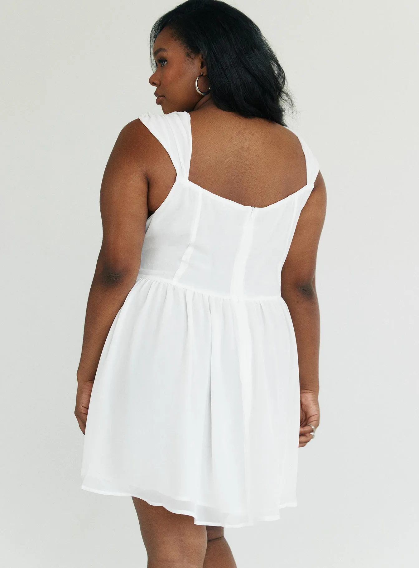 Trendy Layering Breathable Feel Kameliah Mini Dress White Curve