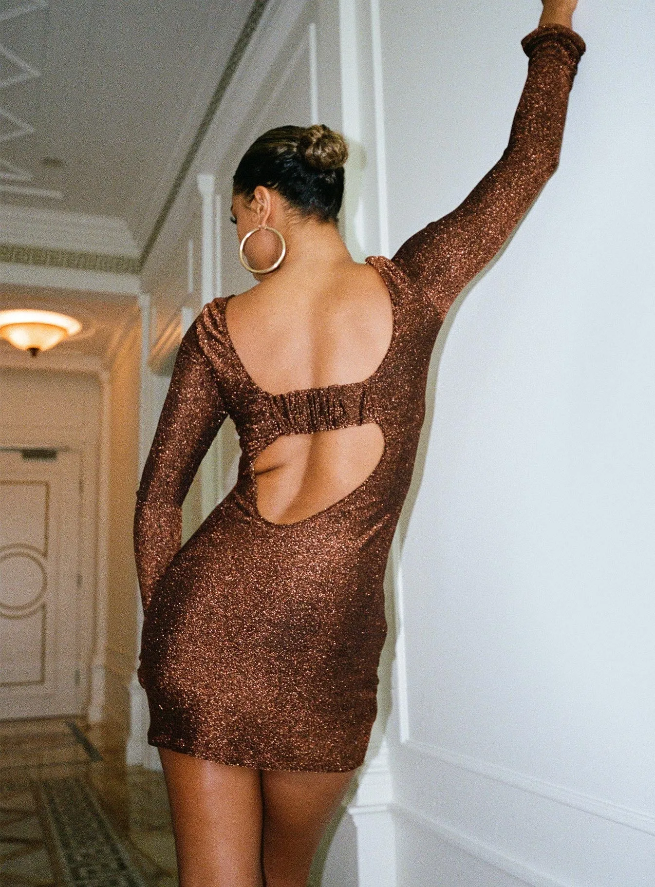 Chic Motion Summer-Season Olas Open Back Mini Dress Copper