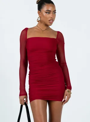 Casual and Stylish Charvi Long Sleeve Mini Dress Burgundy