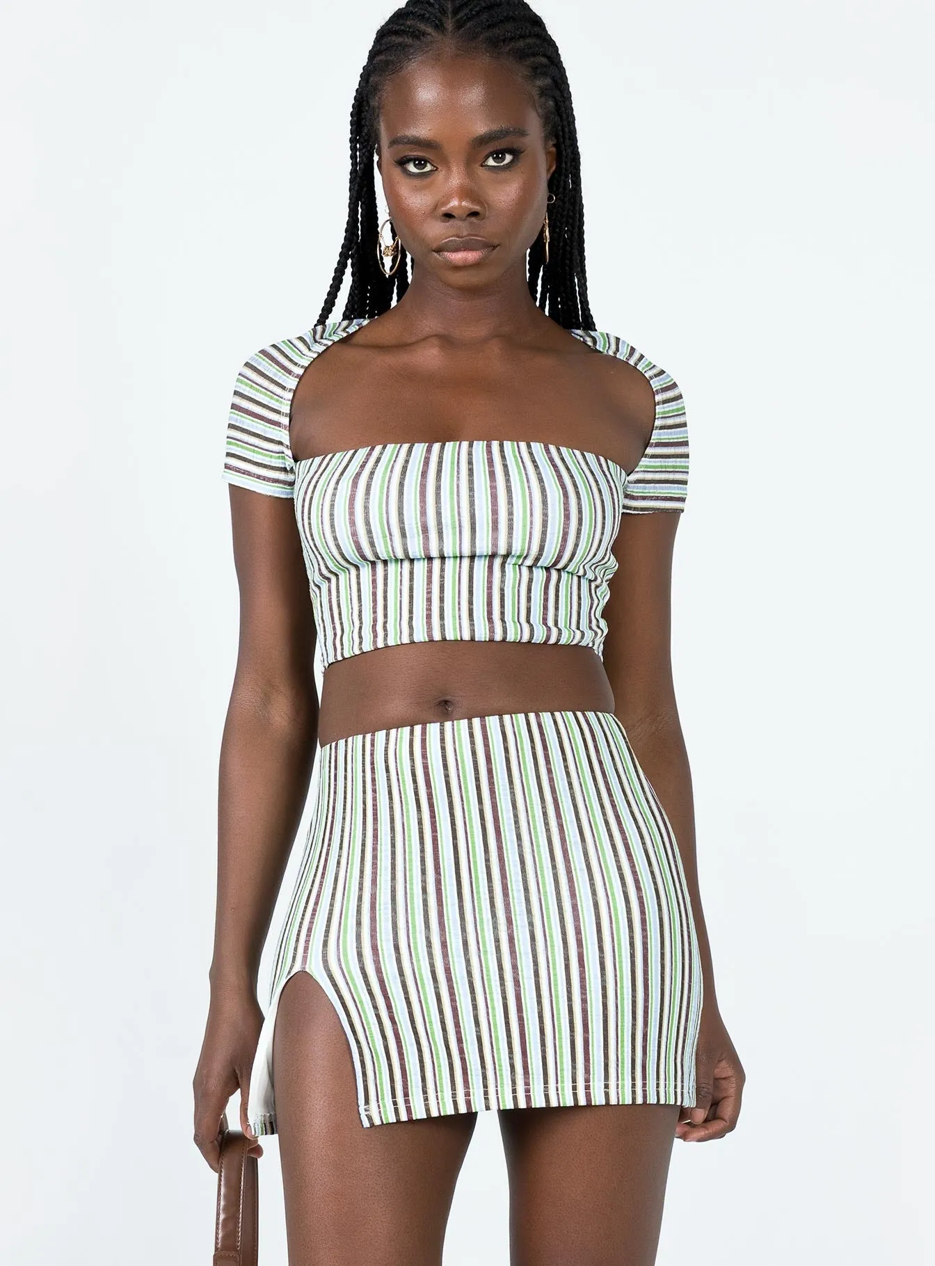 Anni Stripe Mini Skirt Multi Eco Friendly Dye Pleated design