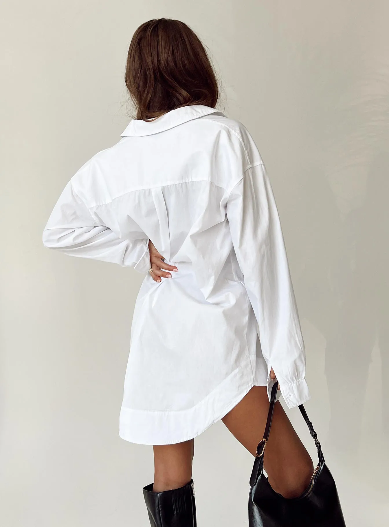 Koumi Mini Shirt Dress White Fresh Stitch Thermal-Lined