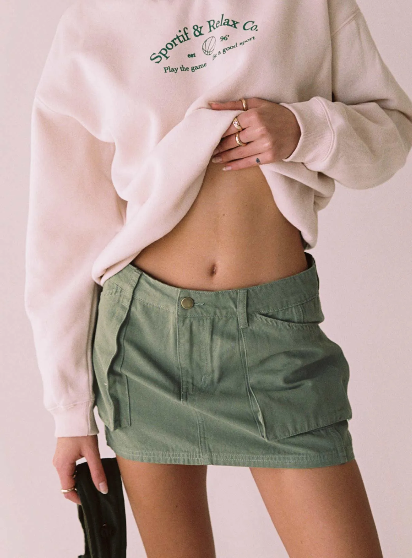Leni Cargo Mini Skirt Khaki Flexible Waistband