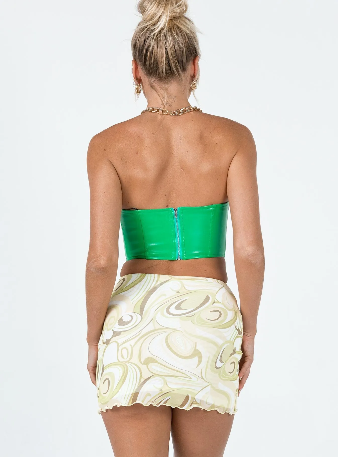 Contoured Waist Embroidered Detail Ringo Mini Skirt Yellow