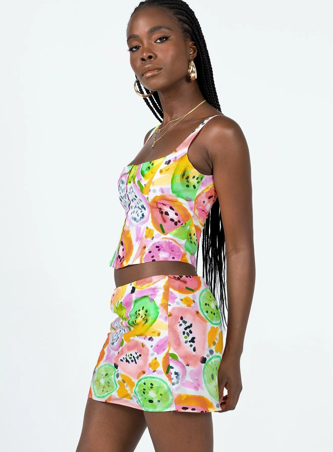 Glossy Texture Pinacolada Mini Skirt Multi