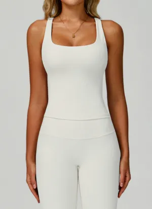 Soul Ease Breathable mesh lining Square Neckline V Back Sports Tank Top