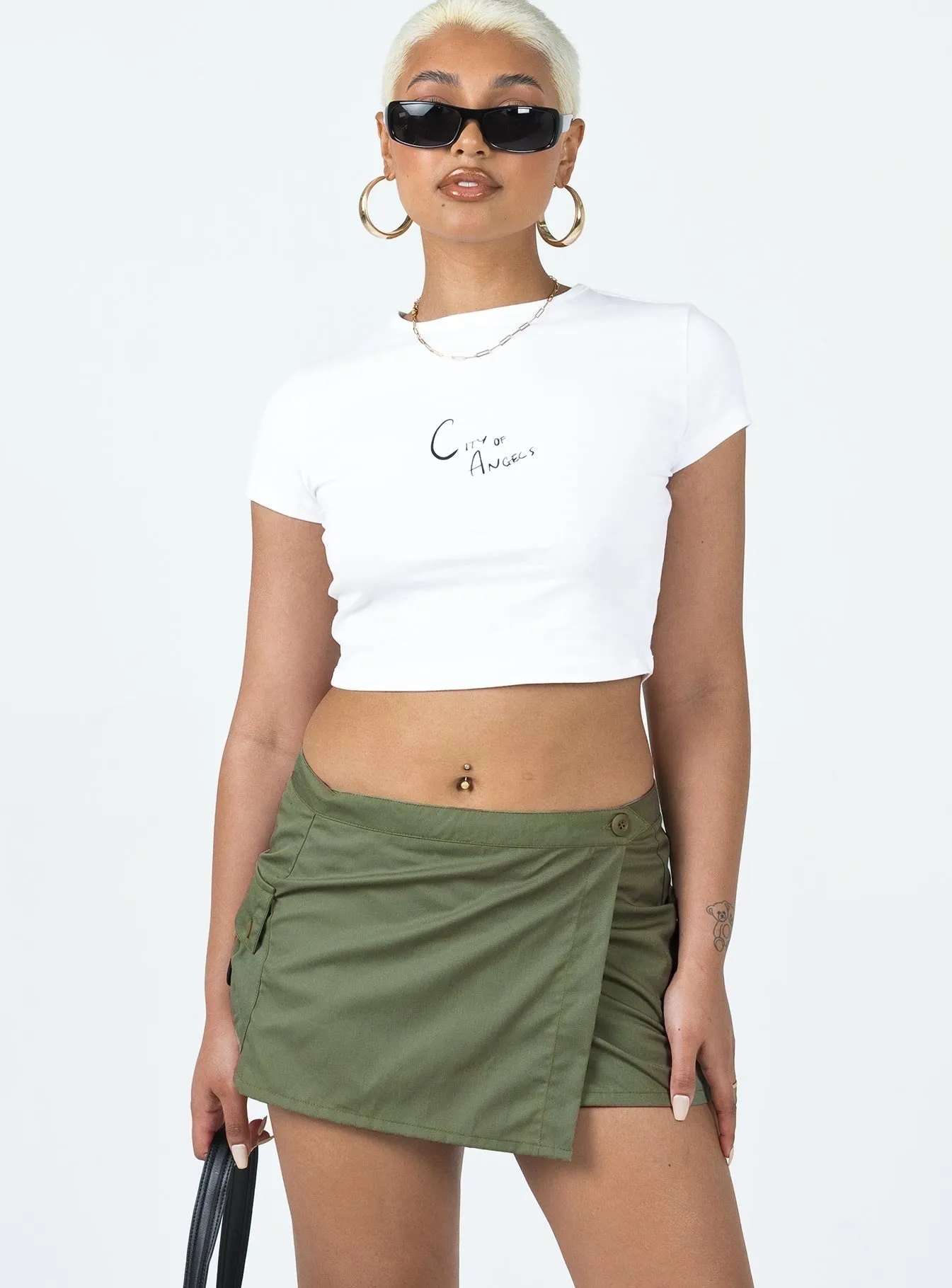 gentle style flared silhouette Motel Zephyr Skirt Olive