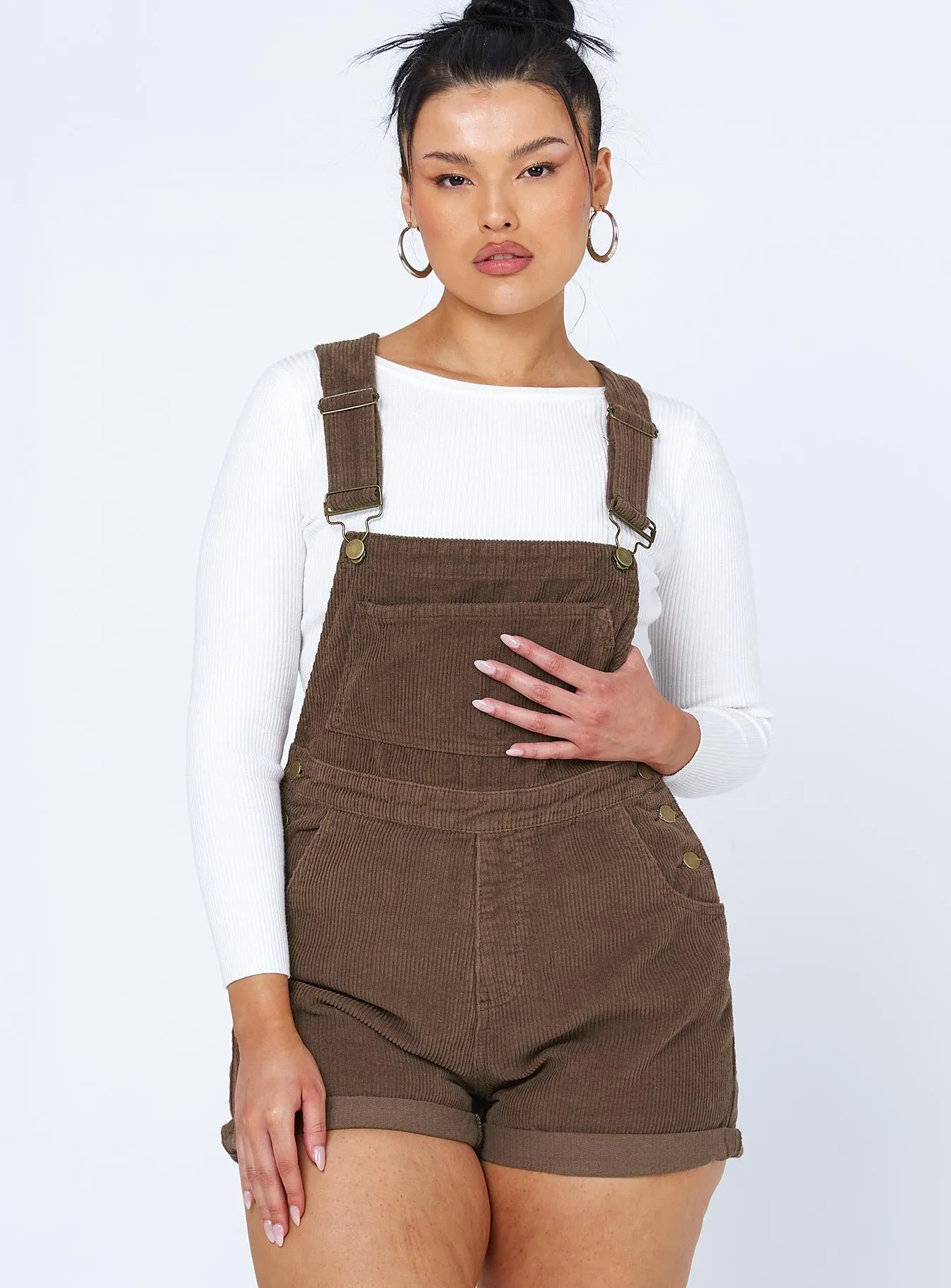 Essential Everyday Everyday Worker Kacey Short Overalls Brown