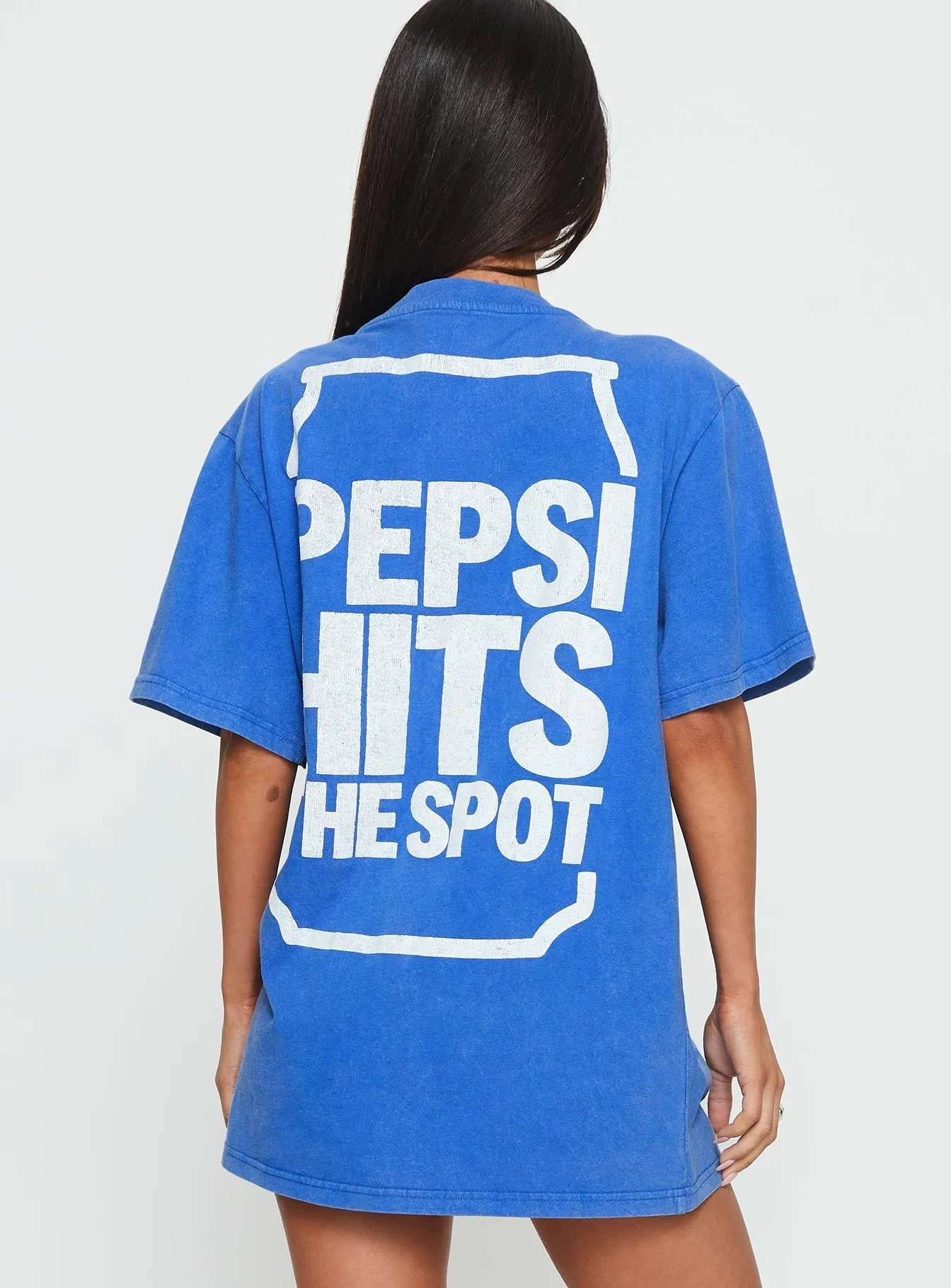 Modern Trend Look Pepsi Cola Oversized Graphic Top Blue