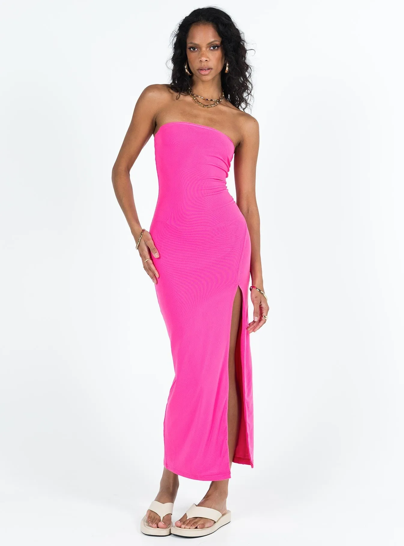 City Layers Side-Zip Panama Strapless Maxi Dress Hot Pink