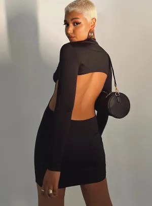 Zac Long Sleeve Mini Dress Black Premium Look Scalloped-Edge