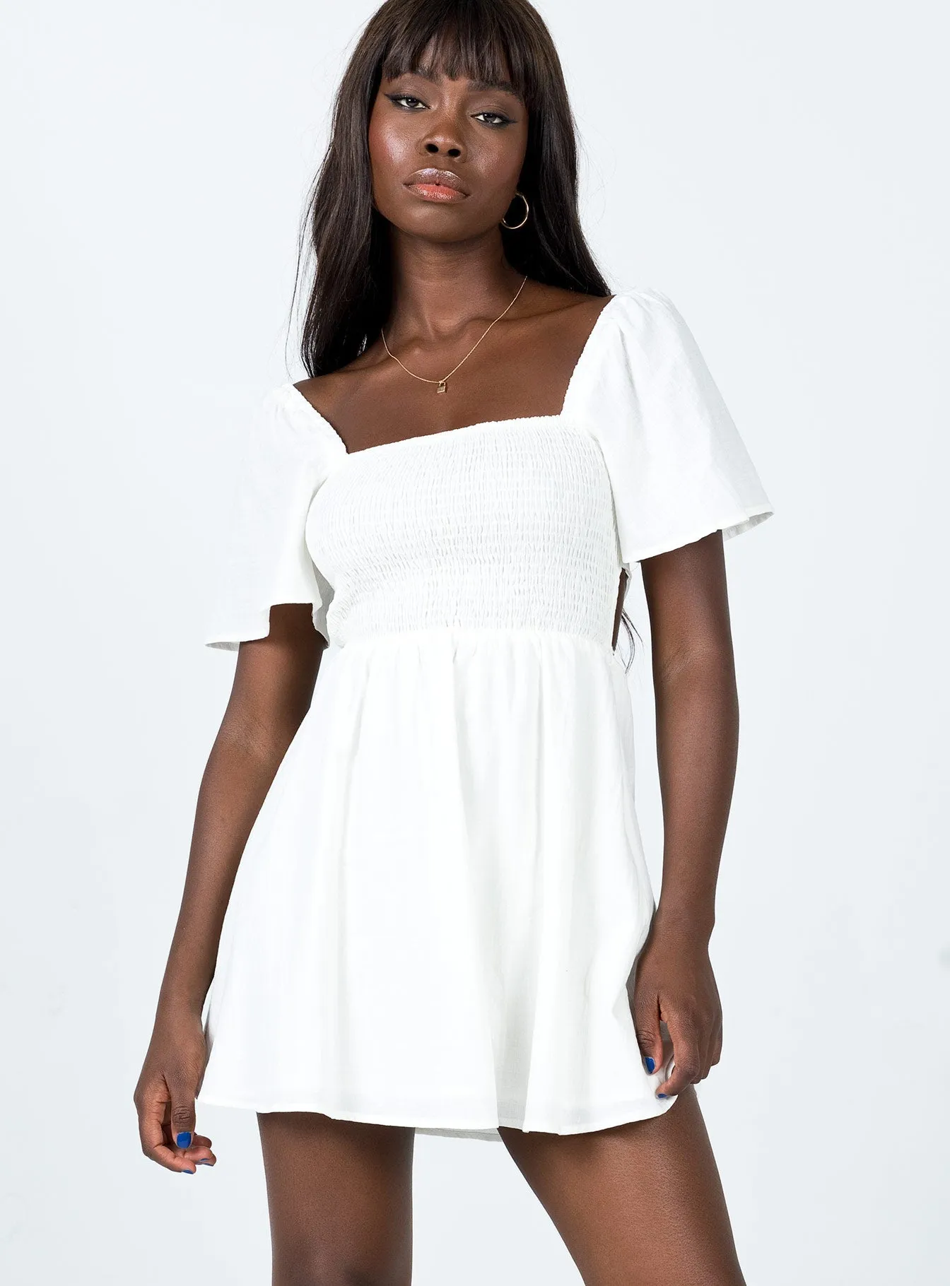 Summer Nights Mini Dress White Modern Waist Design Bright Vibe