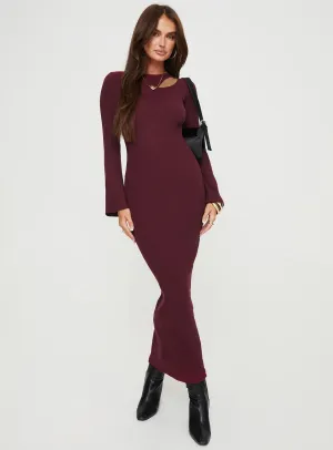 Tie-Detail Rydelle Cut Out Knit Maxi Dress Maroon