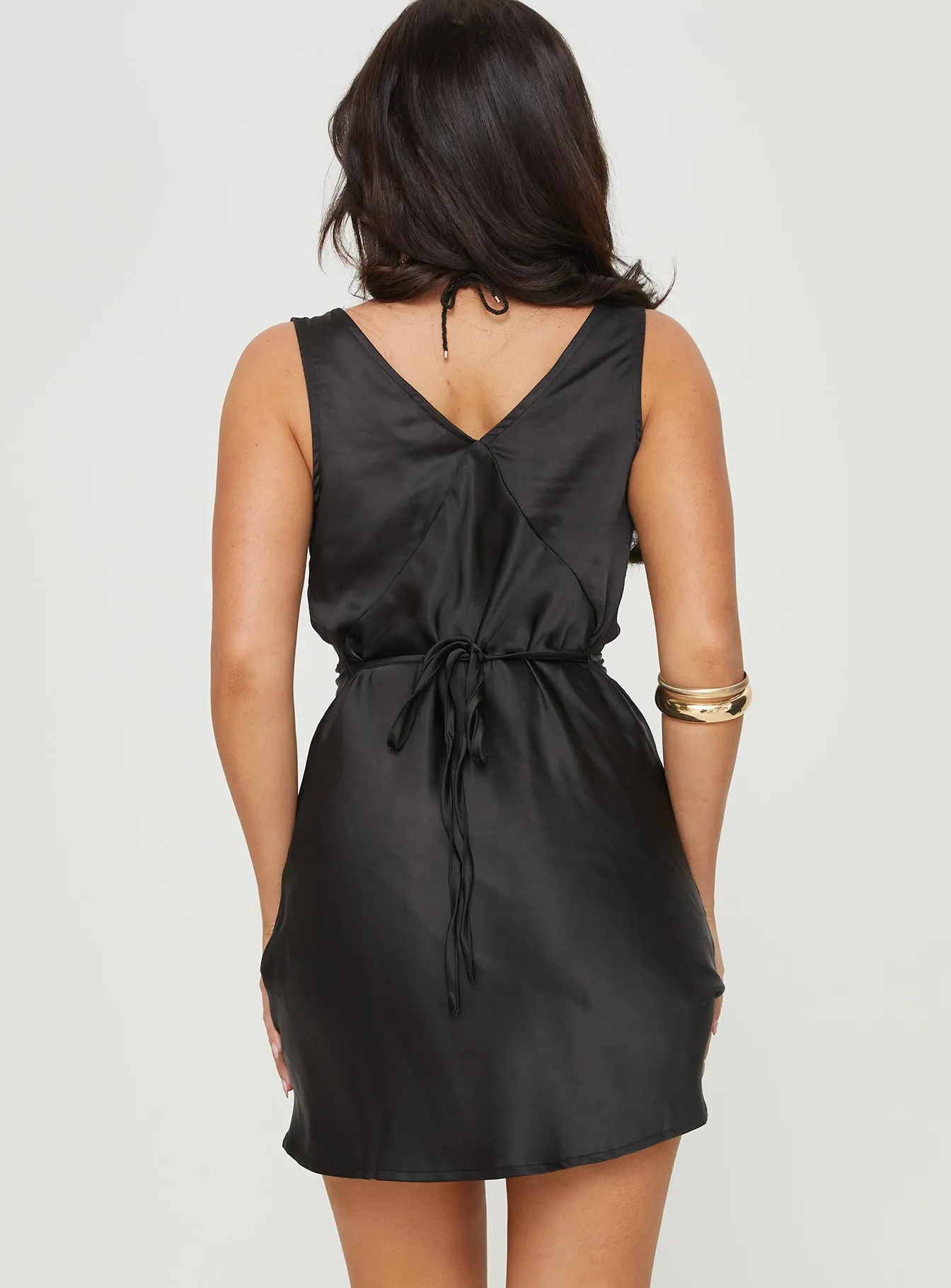 Feminine Details Nellie Mini Dress Black Satin Petite