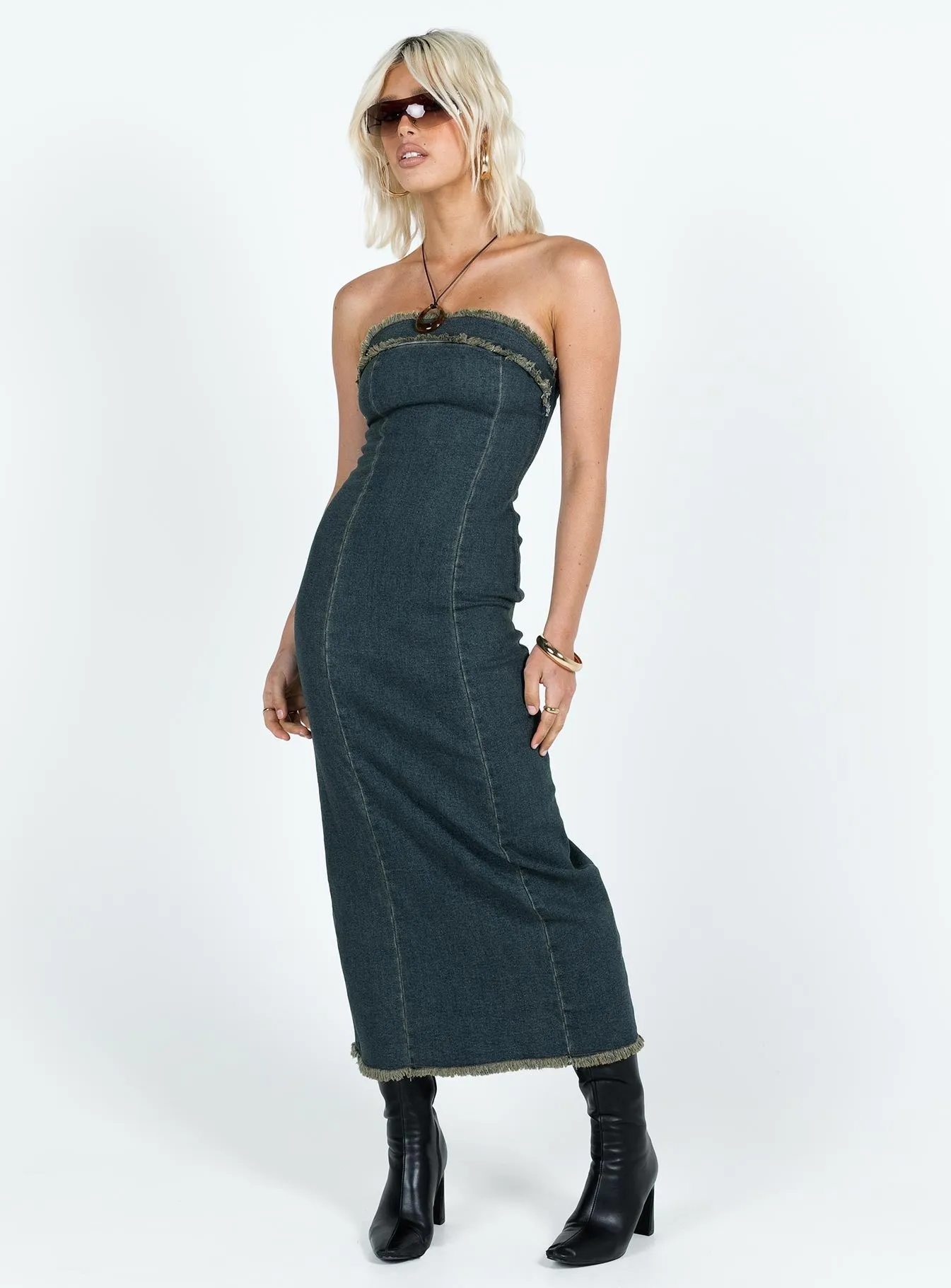 Lounge Feel Velvet-Touch Atun Bandeau Maxi Dress Blue Acid Wash