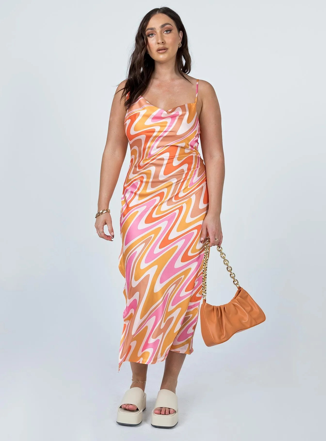 Pop Texture Fashionable Look Zamora Maxi Dress Orange / Pink