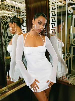 Dyer Sheer Sleeve Mini Dress White Casual event outfit