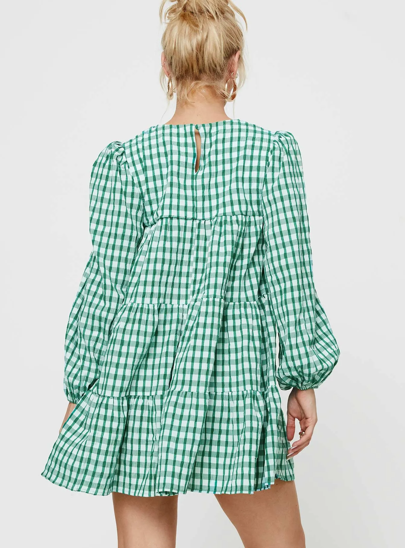 Miami Long Sleeve Mini Dress Green Check Gift-Worthy