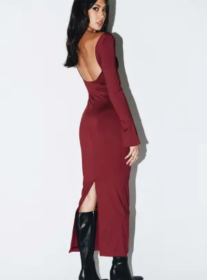 Belfa Long Sleeve Maxi Dress Burgundy Stain-Resistant