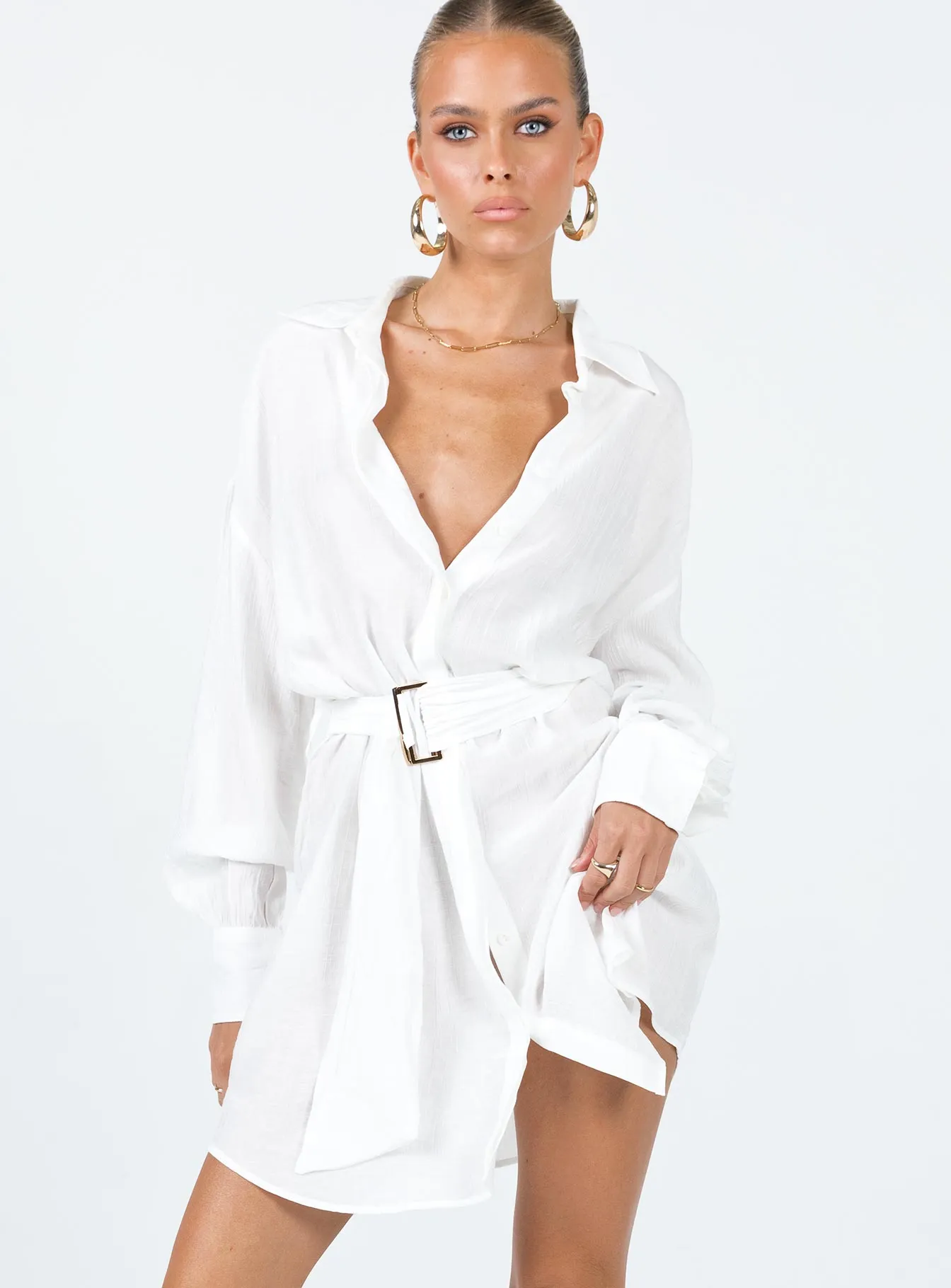 Bilari Textured Fabric Shirt Dress White Fresh Form