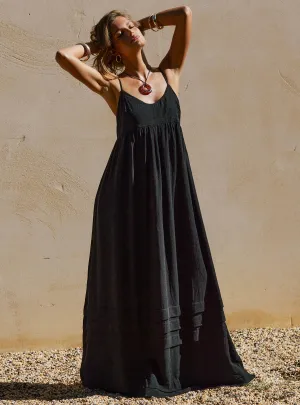 Milden Linen Blend Maxi Dress Black Farm Scene Visual Balance