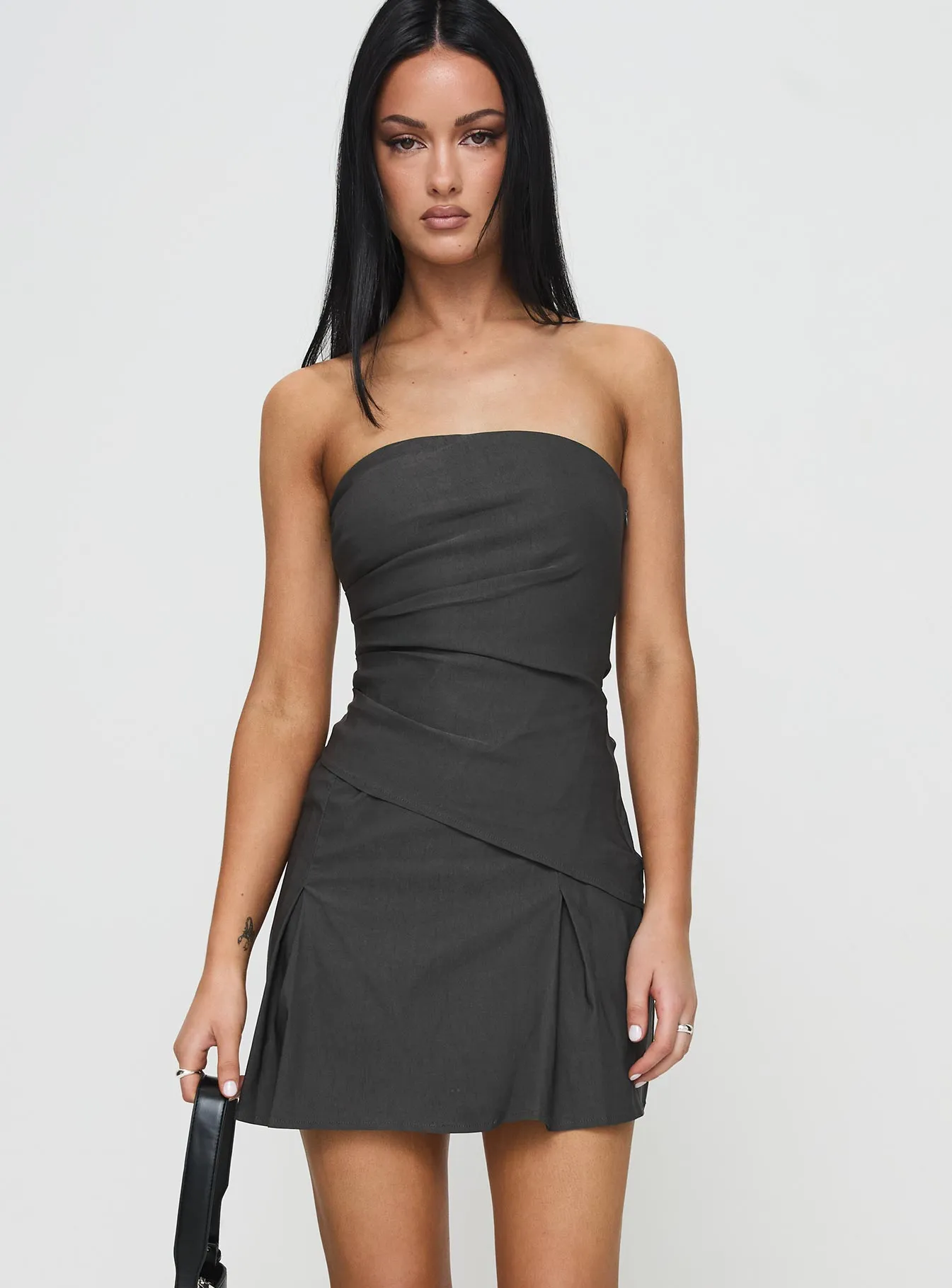 Lawn Soft Belleza Strapless Mini Dress Slate Grey