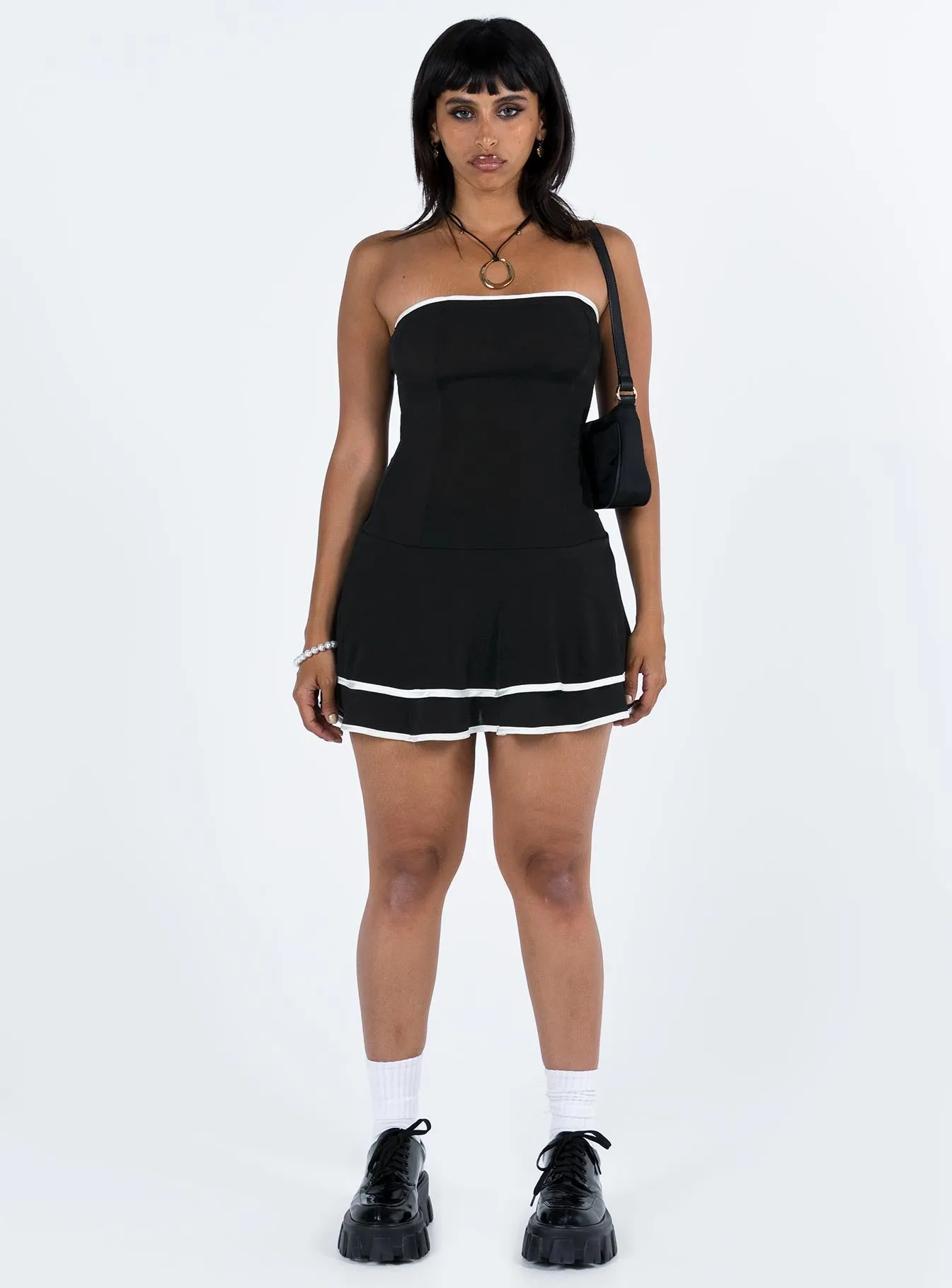 Samira Strapless Mini Dress Black Modern Waistband