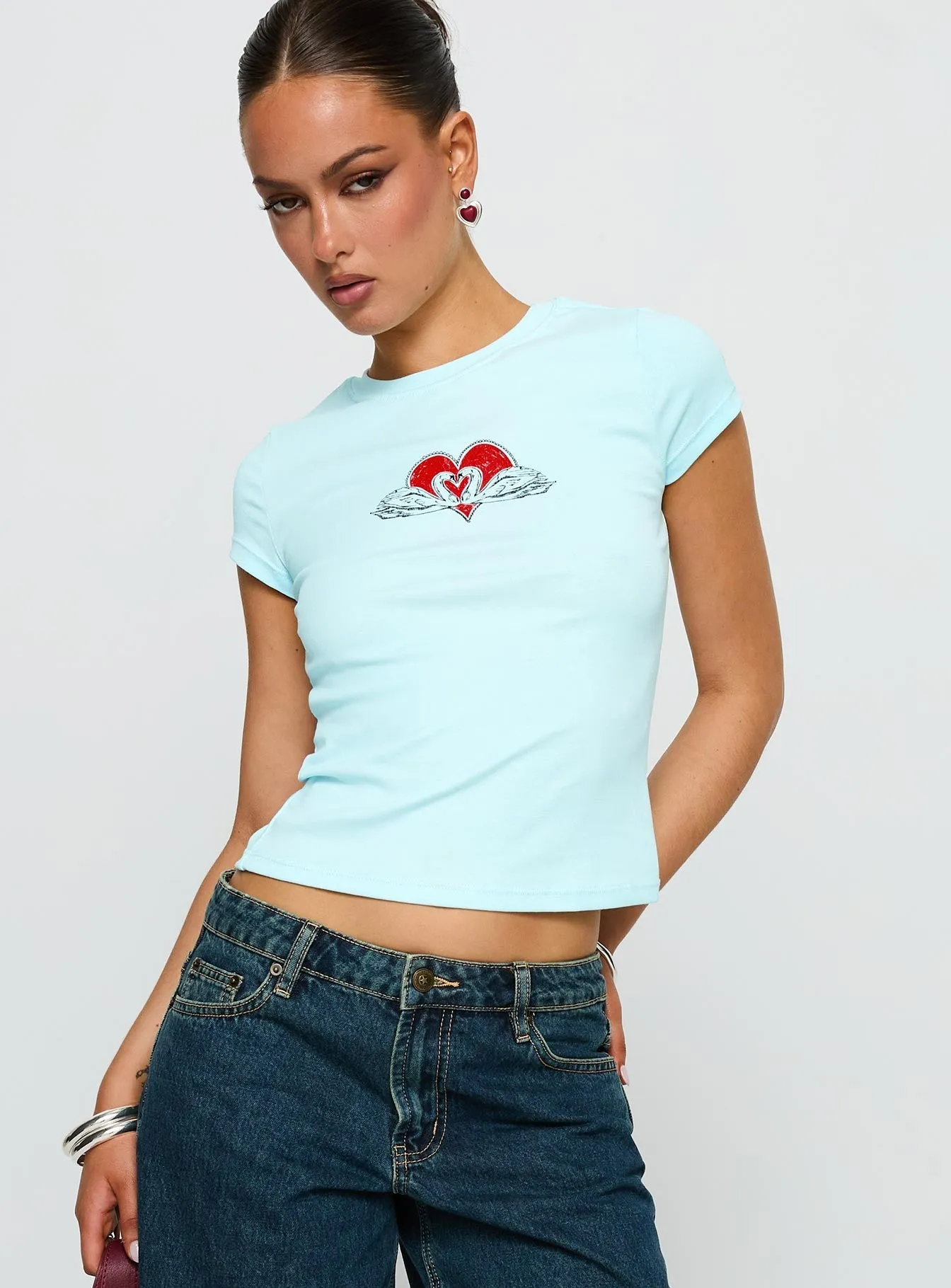 Sweet Swans Baby Tee Blue Chilly Wear Urban Trend
