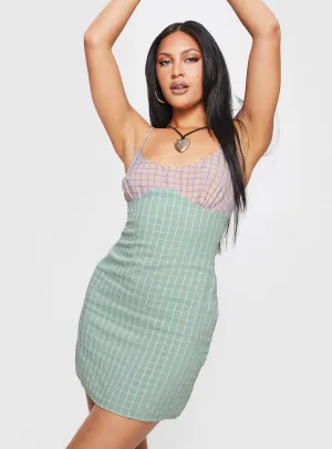 Bumbles Check Mini Dress Pink / Green Minimal Aesthetic Perfect For Any Occasion
