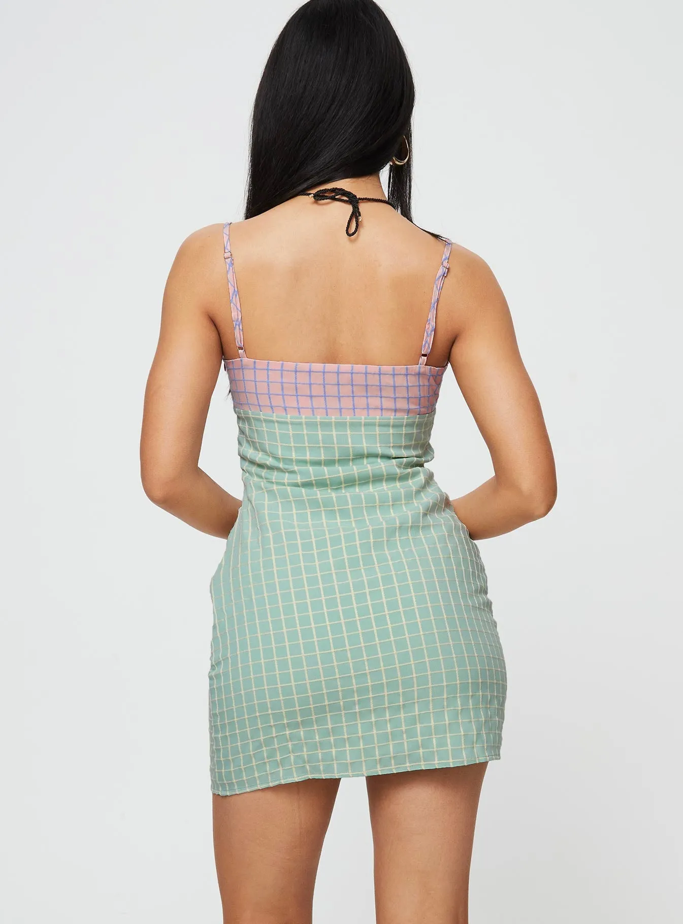 Classic sheath dress Clean Mood Bumbles Check Mini Dress Pink / Green