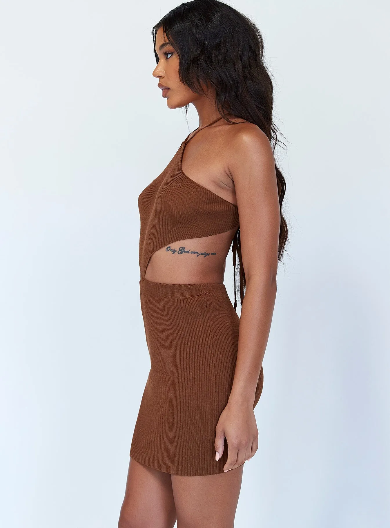 Honey Mini Dress Brown Gathered Skirt
