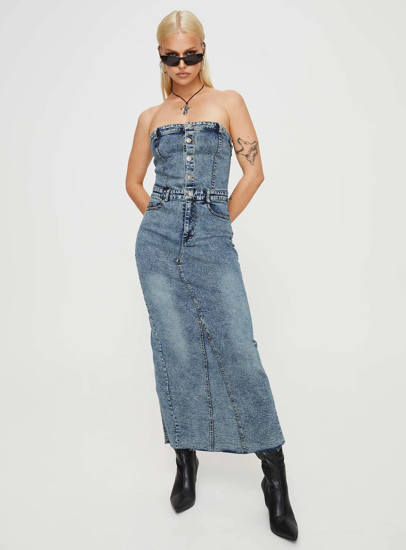 Front-Slit Kasim Denim Maxi Dress Blue