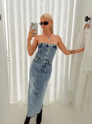 Understated Glam Chic Fit Kasim Denim Maxi Dress Blue