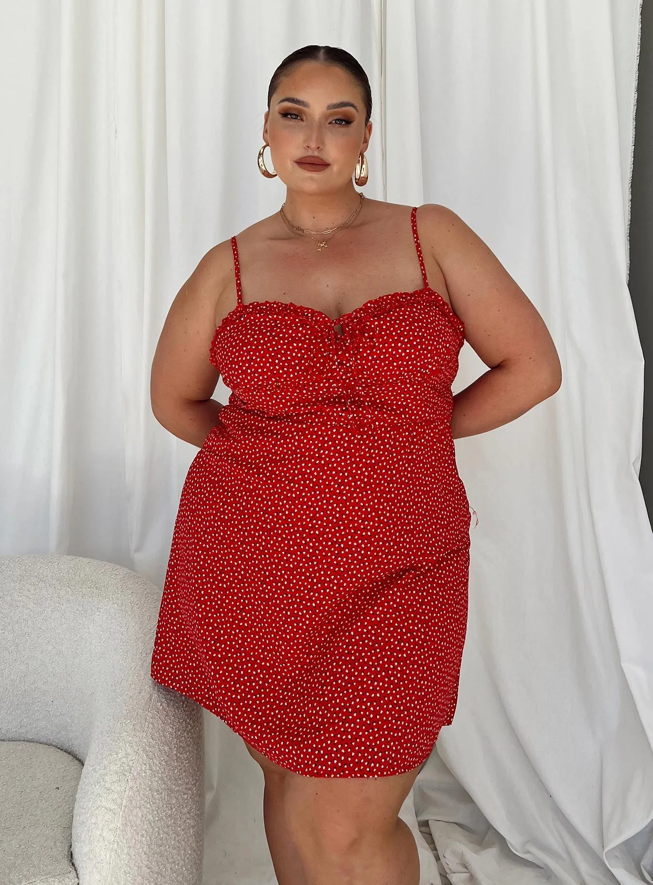 Love Birds Mini Dress Red Curve Breathable-Lining