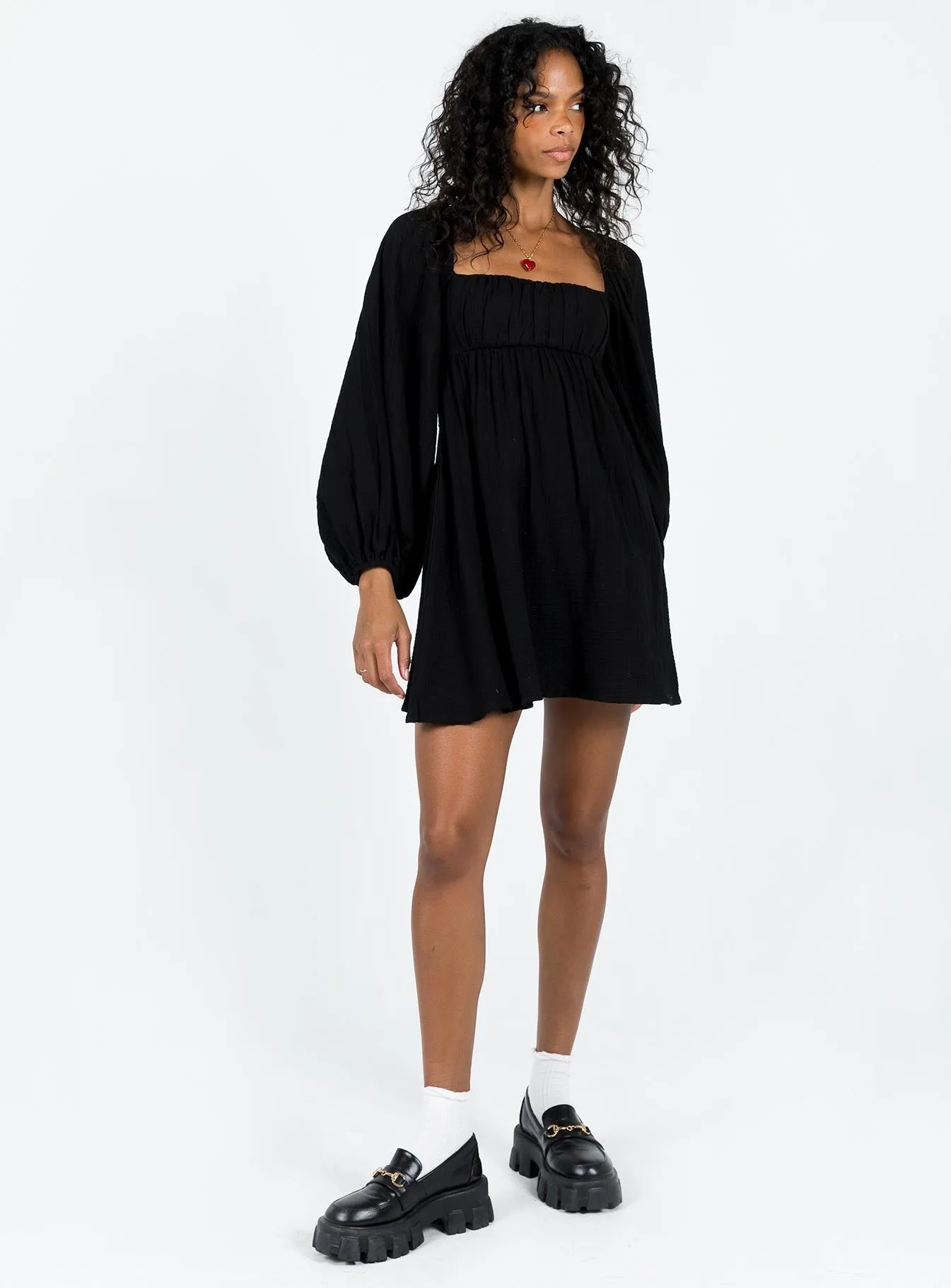 Let's Dance Mini Long Sleeve Dress Black Satin-Sleeve