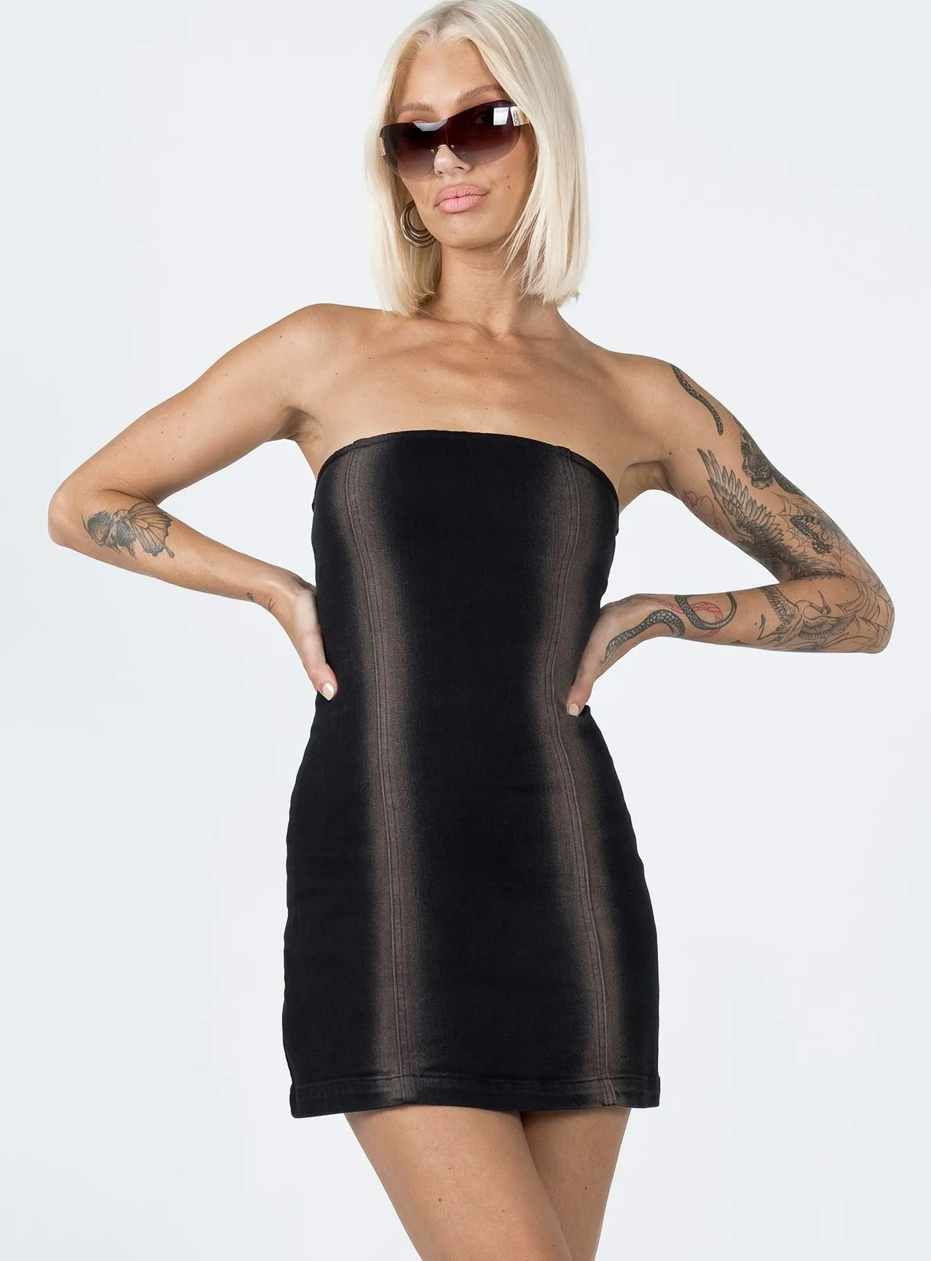 Pre Show Denim Mini Dress Black Easy Fit