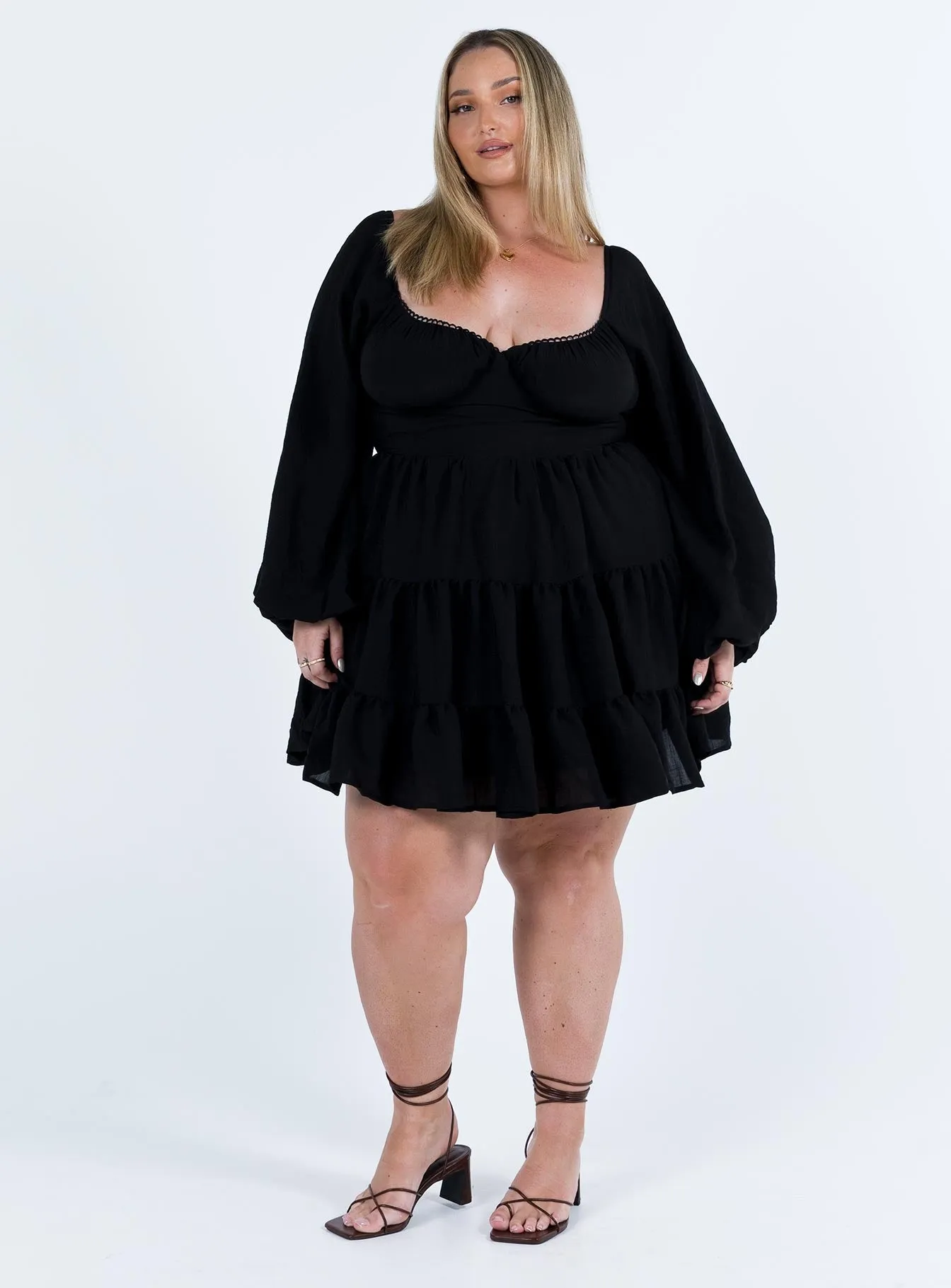 Relaxed Waistband Classic Mood Danny Long Sleeve Mini Dress Black Curve