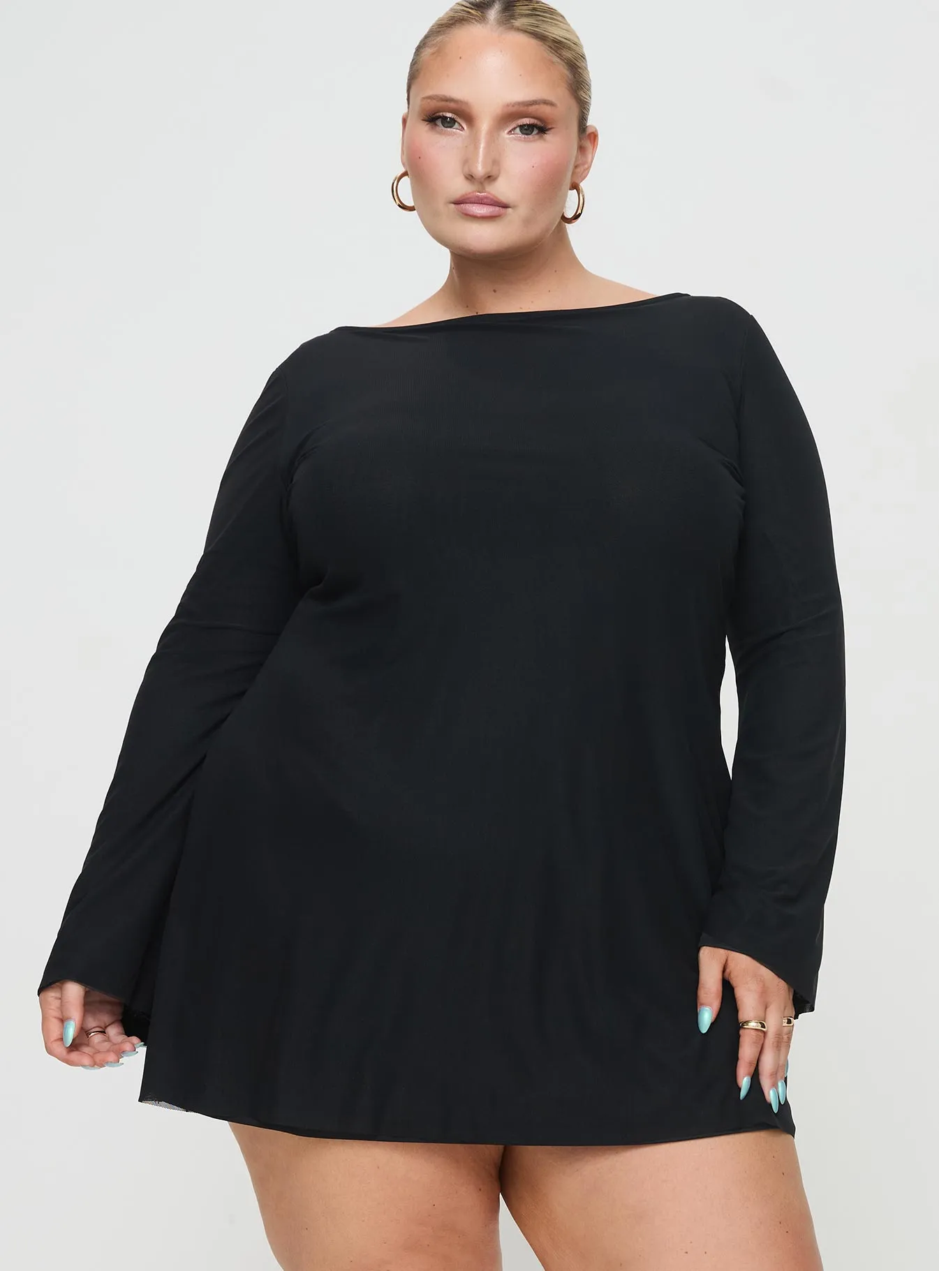 Lightweight Wear Baby-Shower Lukea Long Sleeve Mini Dress Black Curve