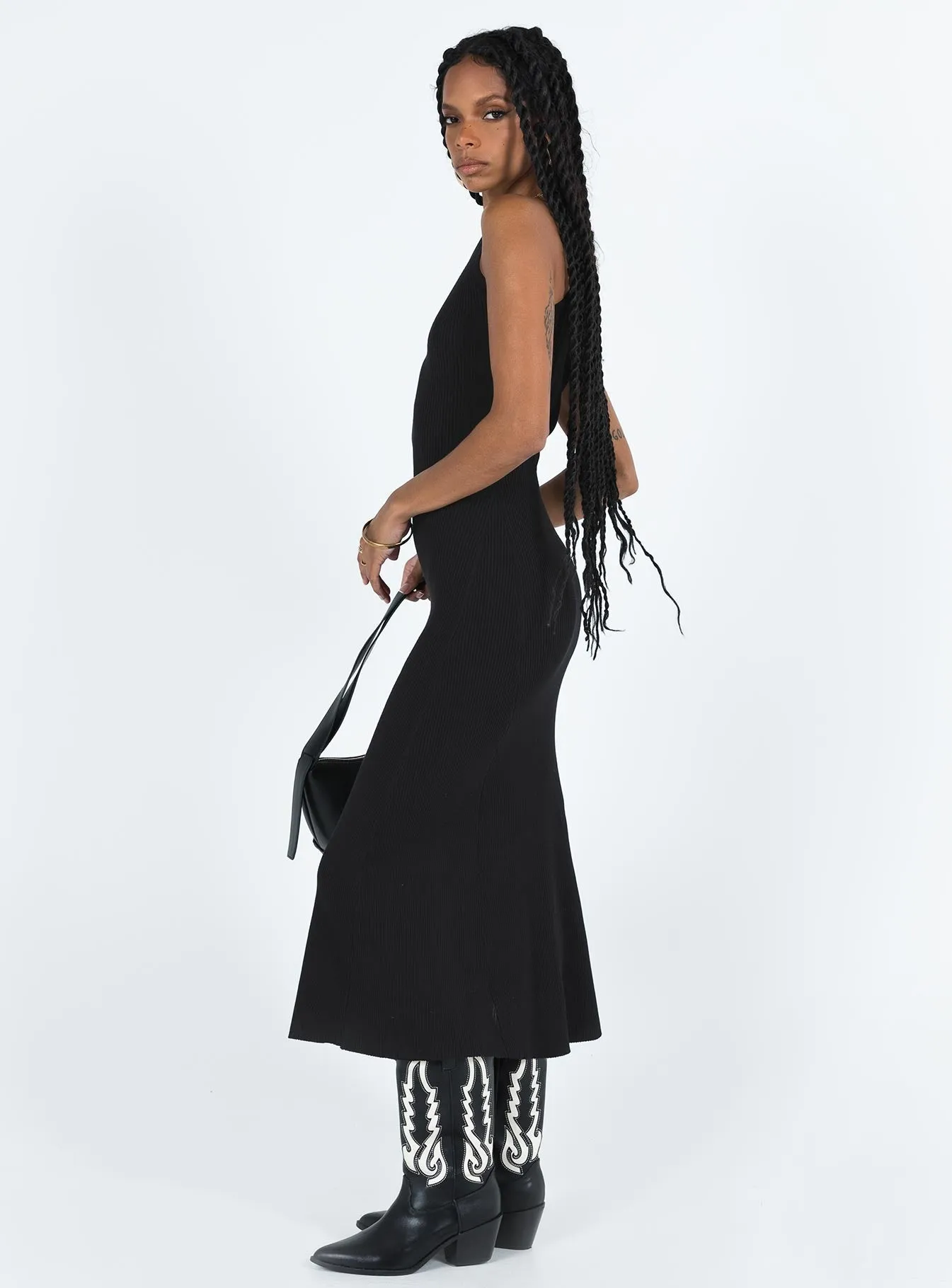 Dreamy Touch Feminine Movement Thalma Midi Dress Black