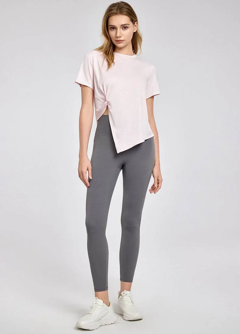 Irregular Slit Short Sleeve Yoga T-Shirts LightweightMaterial Tagless Design