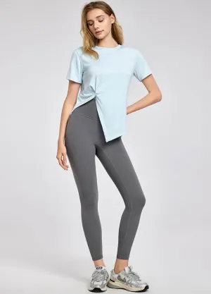 Irregular Slit Short Sleeve Yoga T-Shirts Sunset Scene