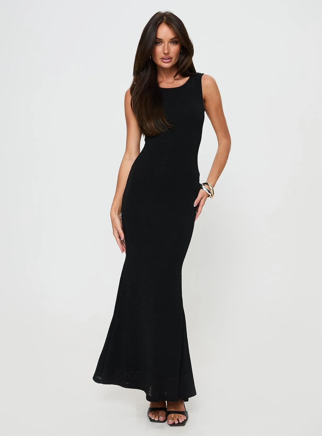 Ashen Maxi Dress Black Easy Drape Perfect Layer