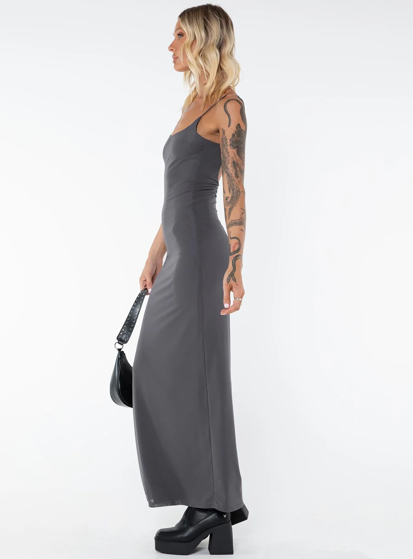 Knox Maxi Dress Slate Tall Polished Cut Sleek Feel