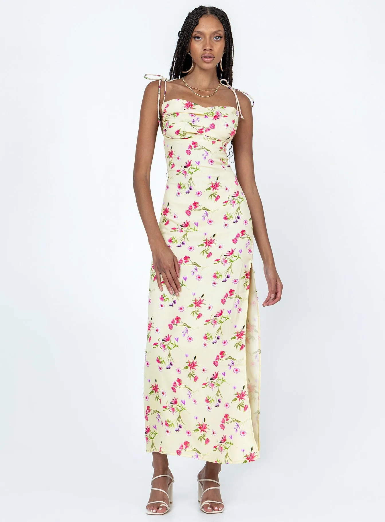 Sophisticated Wear Lightweight Feel Arness Maxi Dress Yellow Floral
