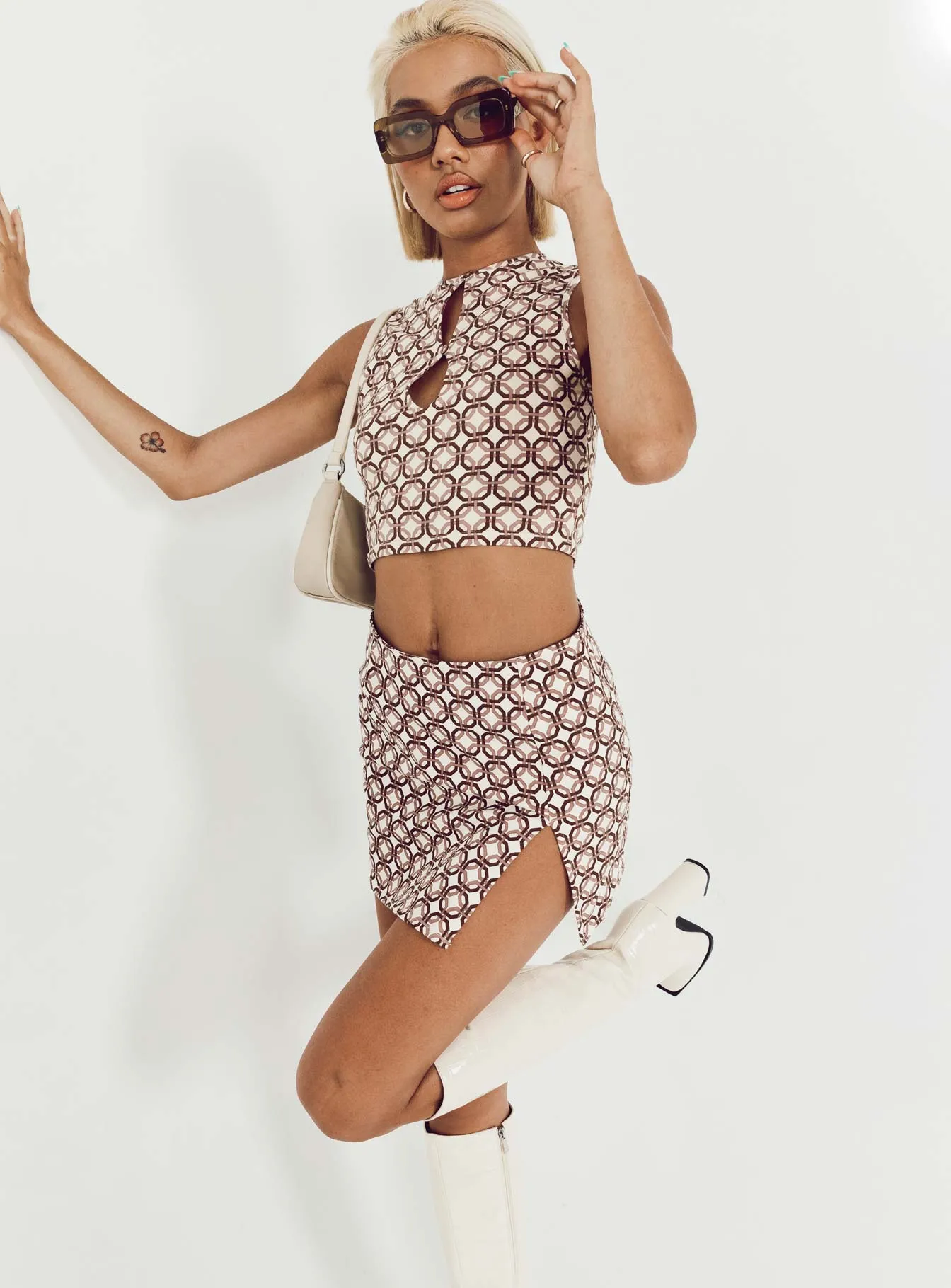 Motel Pelma Mini Skirt Chain Tangle Beige Eco conscious Fashion Tones