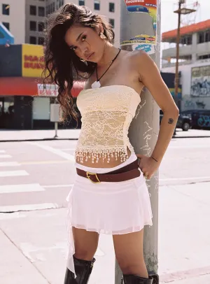 Maidie Asymmetric Ruffle Mini Skirt Cream All Season Wear Ventilated Panels