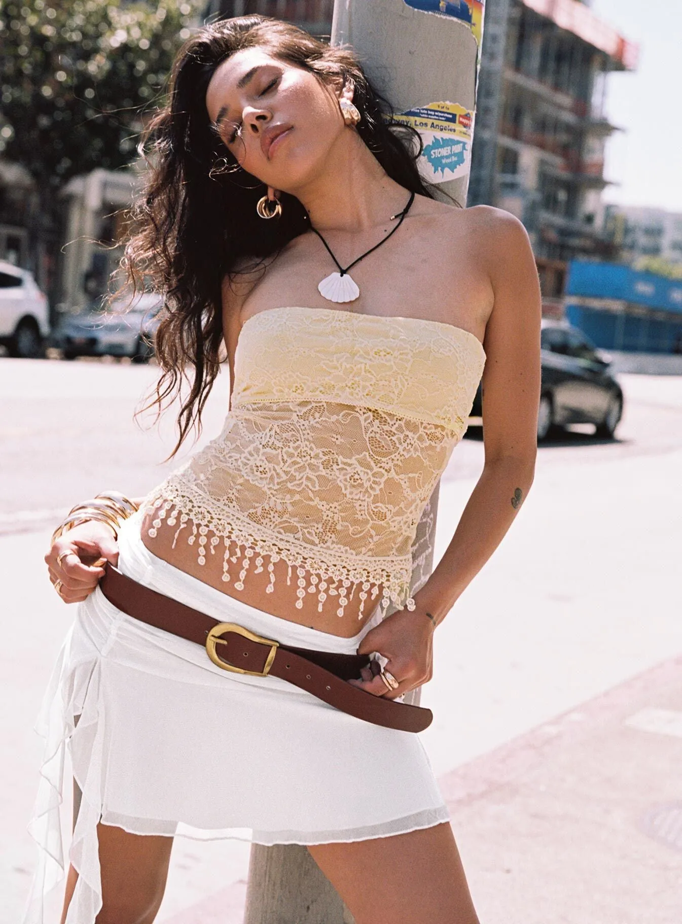 Maidie Asymmetric Ruffle Mini Skirt Cream Double Layered Design Minimalist Trim