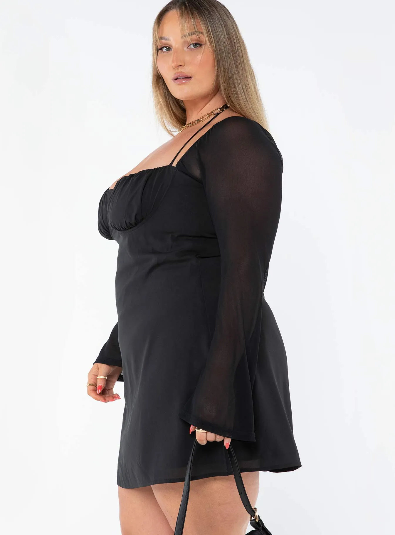Dyer Sheer Sleeve Mini Dress Black Curve Chic Look