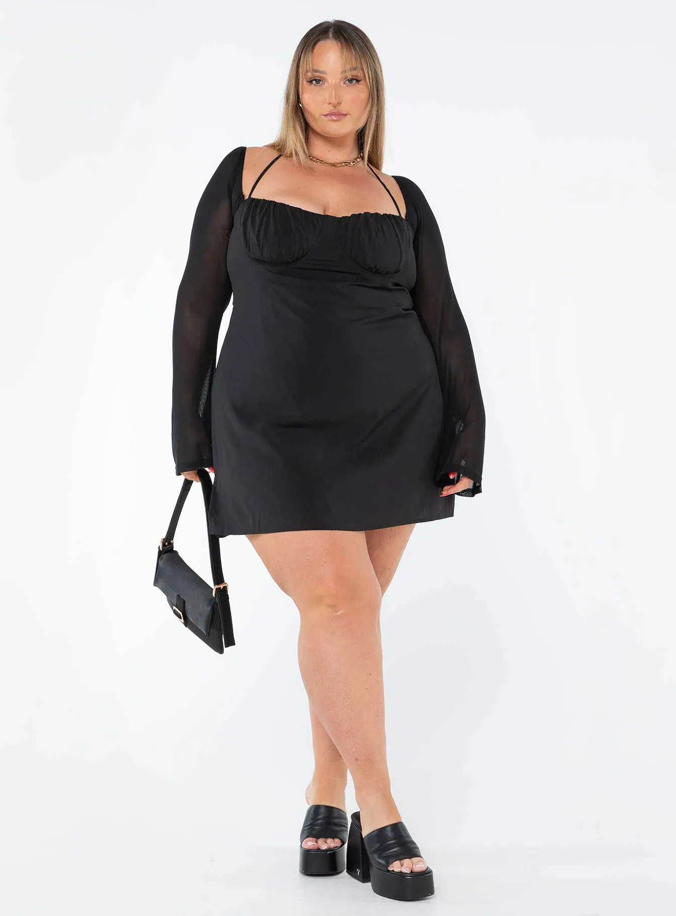 Dyer Sheer Sleeve Mini Dress Black Curve Art Spirit