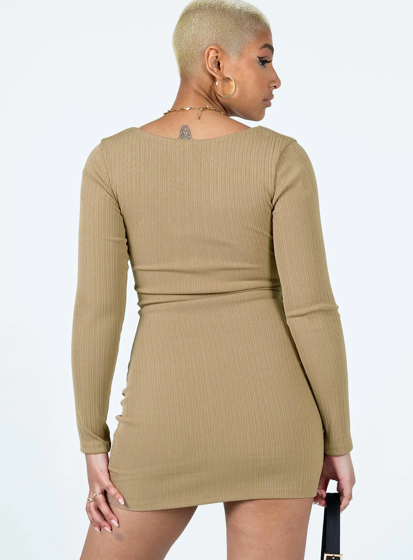 Breath Soft Light Elegance Trina Long Sleeve Mini Dress Beige