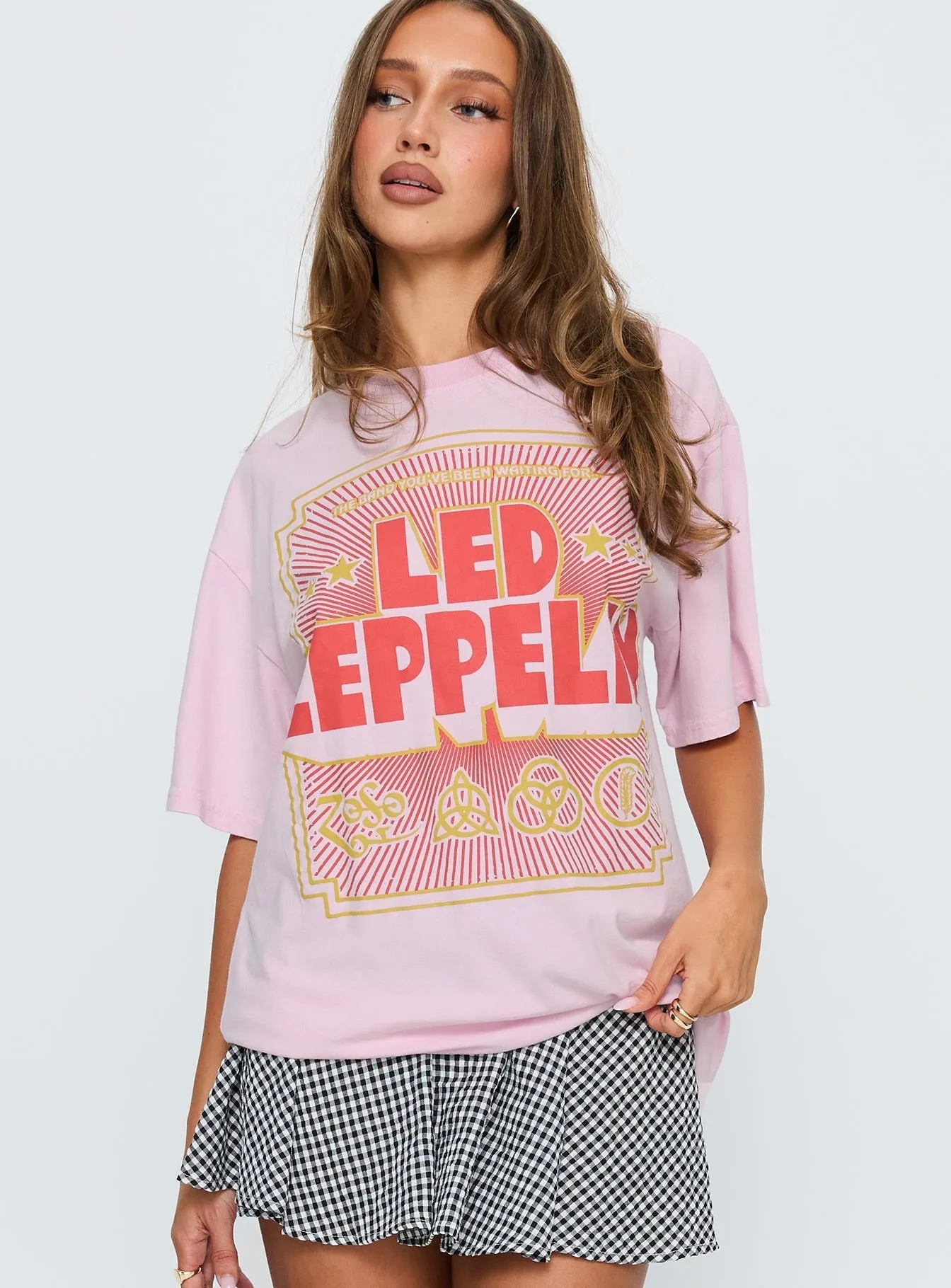Breathable Layer Fit Led Zeppelin Oversized Vintage Graphic Top Pink